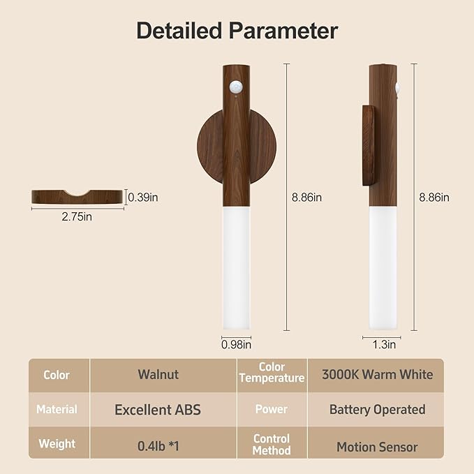 Battery Operated Wall Sconce Set of 2 - Rechargeable Motion Sensor Night Lights, 2200mAh Wireless Wall Lights Sconce, Magnetic Portable Hallway Light for Kitchen Stair Cabinet, 3000K