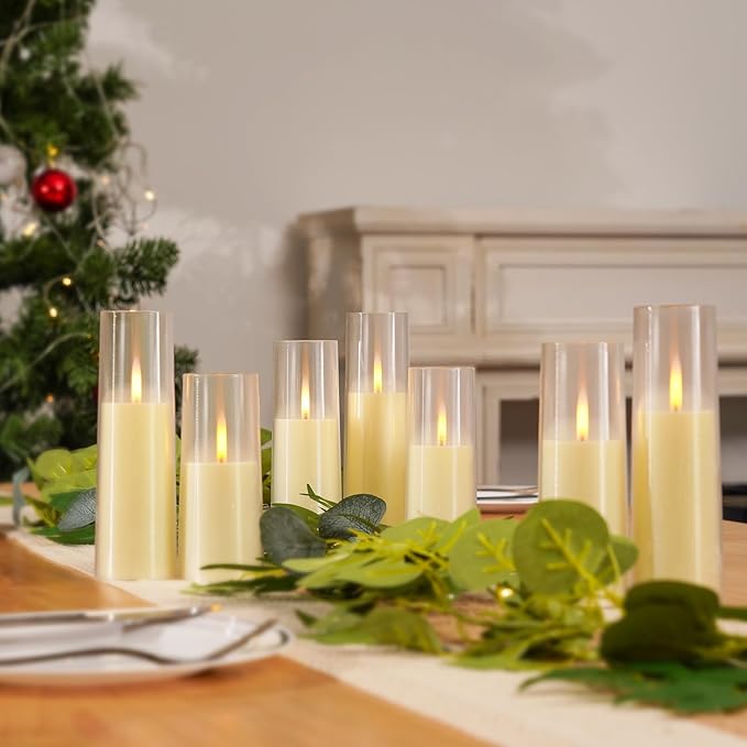 Homemory Ivory Flameless LED Candles with Remote Control & Timer, Battery Operated, Modern Design, Set of 7 for Home Decor, Wedding, or Events
