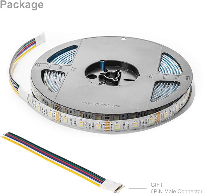 BTF-LIGHTING RGBCCT 5 Colors in 1 LED 5050SMD RGBWW RGB+Dimmable Tunable Color Temperature 2700K-6500K 16.4ft 60LEDs/m 300LEDs DC12V Multi-Colored Tape Lights IP65 White PCB(No Adapter or Controller)