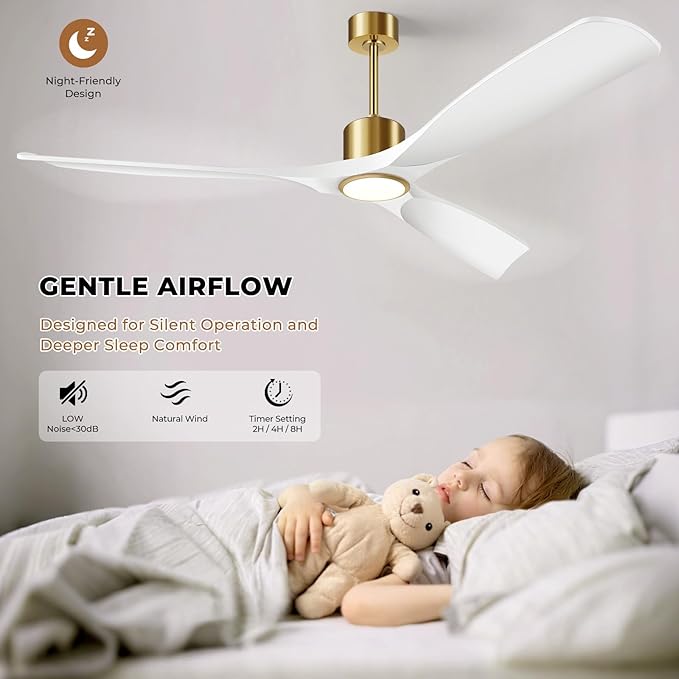 Ceiling Fans with Lights, Ceiling Fans with Lights and Remote Control, 52 inch Modern Smart White and Gold Ceiling Fan, Outdoor Ceiling Fans for Patios 3 Blade Bedroom Farmhouse（White）