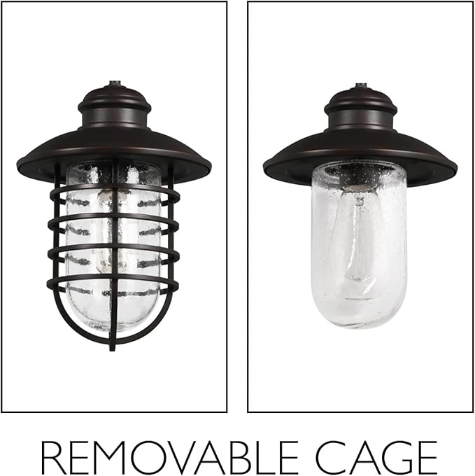 Design House 588970-BRZ Stevenson Rustic Industrial 1-Light Indoor Outdoor Dimmable Wall Light with Clear Seedy Glass and Metal Wire Shade for Kitchen Hallway Bedroom Bathroom Patio, Bronze