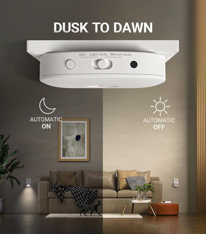 Lyridz Plug in Night Light with Motion Sensor and Dusk to Dawn Sensor, Dimmable Cool White Nightlight with 1-50lm Adjustable Brightness for Bedroom, Bathroom, Stairs, Hallway, 4 Pack