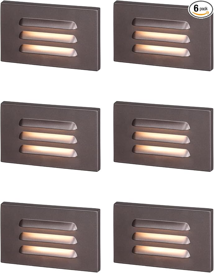 LEONLITE 5CCT 120V LED Step Lights, 3.5W Dimmable Horizontal Louvered Stair Lights Indoor Outdoor, Wet Location, CRI90, ETL, 2700K/3000K/3500K/4000K/5000K, Aluminum, Oil Rubbed Bronze, Pack of 6