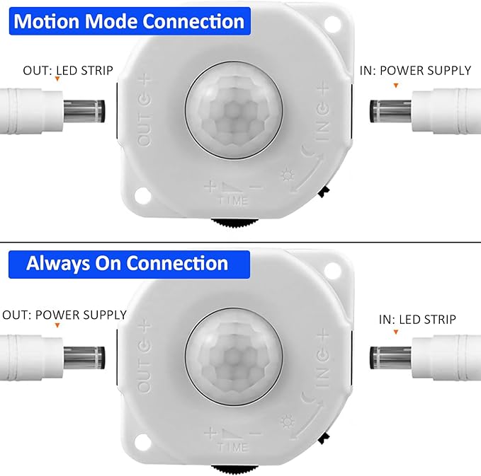 JOYLIT Motion Sensor LED Light Strip 3000K Warm White 16.4FT 15-300S Timing Off, Day or Night Lighting Modes 12V COB Dotless Tape Light for Closet, Cabinet, Stair, Mirror