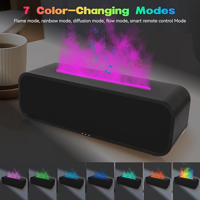 Music Color Flame Aroma Diffuser, 250ml Rainbow Flame Diffuser humidifier with smart Remote Control, 7-Color Changing Essential Oil Aromatherapy Diffuser for Home, Office, Yoga, Bedroom (White).