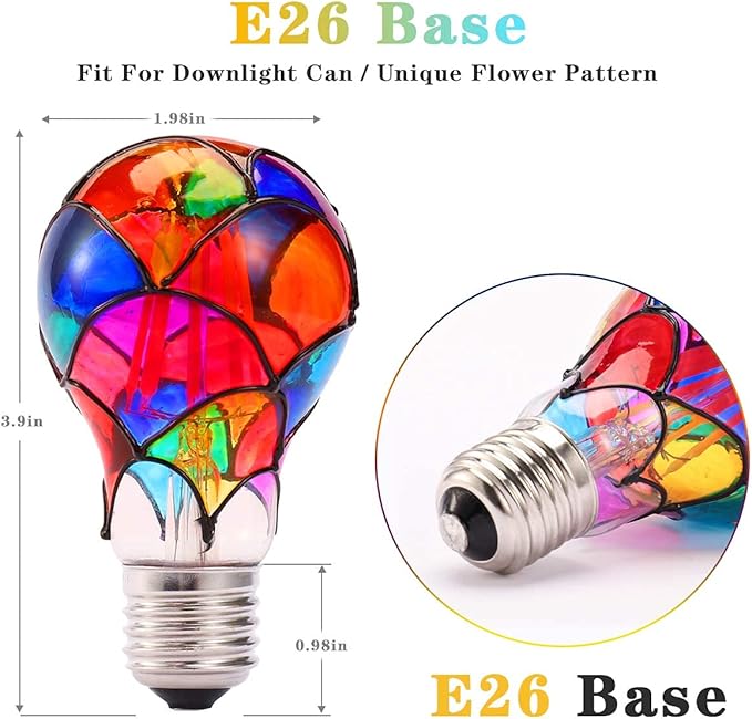I-SHUNFA Non-Dimmable Edison Stained Glass LED Light Bulb, E26 Base A19/A60 LED Light Bulbs for Home Party,Recreation Room,Balcony,Garden,Christmas Decoration 2 Pack