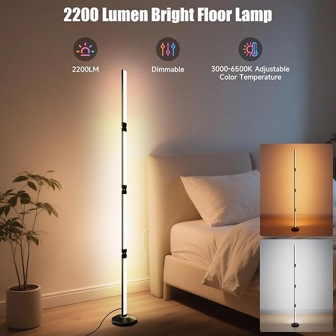 Corner Floor Lamp-2200 Lumen Smart Lamp with App and Remote Control, Lamp can be Folded 360°, Music Sync and 16 Million DIY Colors, Floor Lamp for Living Rooms, Bedrooms and Gaming Rooms