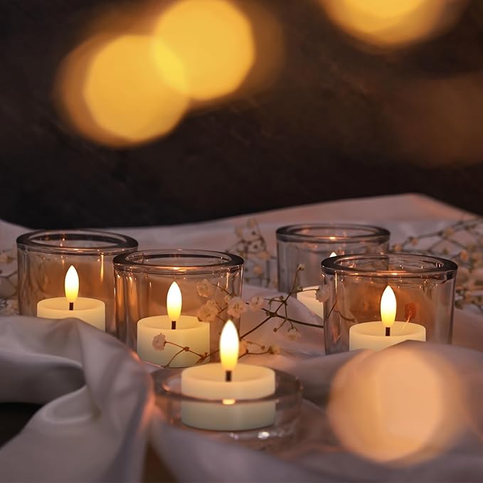 36 Pack Flameless LED Tea Lights, Flickering Realistic Electric Fake Tealights Candles, 3D Wick Battery Operated Tea Lights Candles for Wedding, Festival, Party, Home Decor