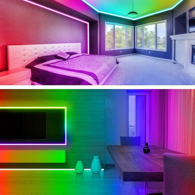 RUISHINE Battery Operated LED Strip Lights Rechargeable Light, Color Changing Music Sync App Remote Control RGB USB Lights for Bedroom, TV, Party & Room Decoration Kitchen