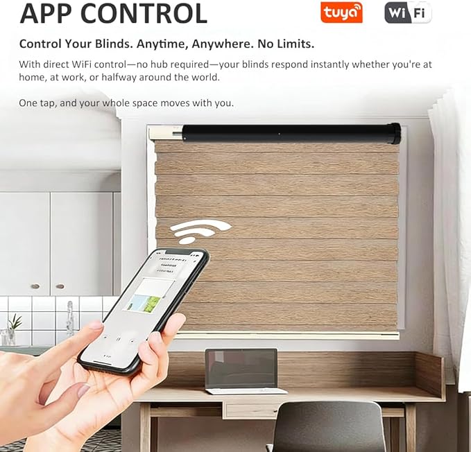 Smart Roller Shades Motor, Tuya WiFi Motorized Blinds Motor, DC24V Electric Tubular Motor Compatible with Alexa & Google Home, Silent Brushless Copper Core (6.0 N.m for Φ50mm (2") Groove Tube)