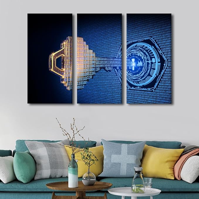 TUMOVO Multi Panel Large Wall Art Cybersecurity Concept Illustration Pictures Print On Canvas for Living Room Bedroom Decoration, Modern Art Wooden Framed Ready to Hang, 60" Wx40 H