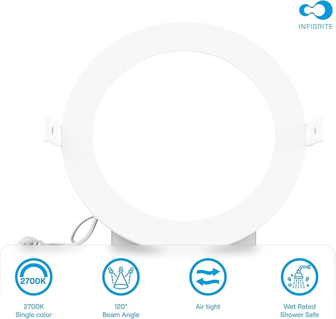 INFIBRITE 6 Inch 2700K Soft White 12W 1050LM Thin LED Ceiling Light Kit, Dimmable, Wet Rated