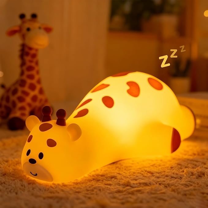 Lying Giraffe Silicone Night Light 3 Levels Dimmable Bedside Touch Lamp Rechargeable LED Bedside Lamp with 30 Minutes Timer & Tap Control Funny Gifts for Room Decoration Living Room Decor