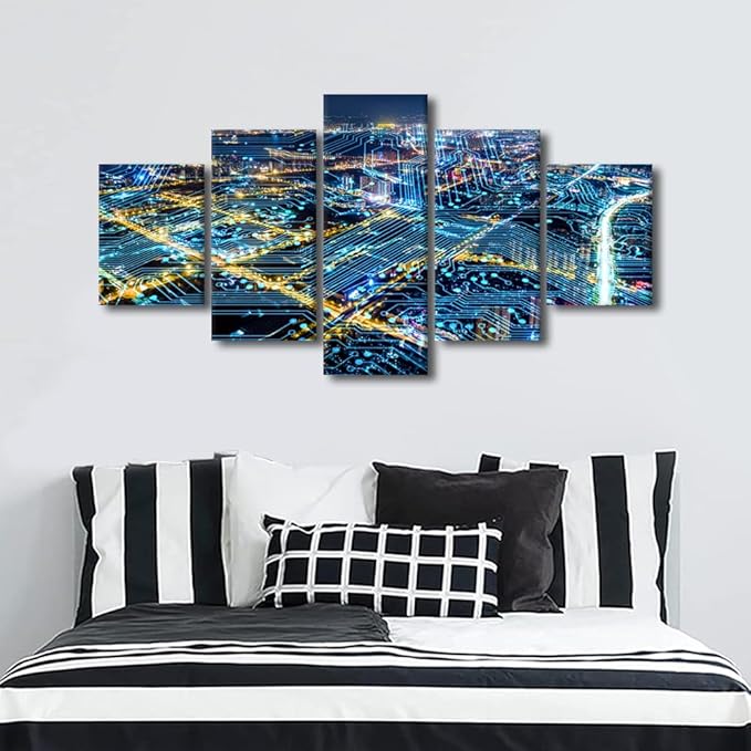Canvas Wall Art Wireless Network Concept Picture Printing Native Americans Home Decorate Library and Office Wall Decor Internet Workers Bedroom Canvas Art Frame and Stretched Ready to Hang 60x32 Inch