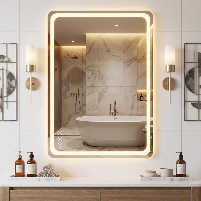 20"L x 28"W Led Bathroom Mirror with Lights, Anti-Fog & Tri-Color Lighting - Wall Mounted Shaving Mirror with Touch Sensor, Waterproof & Smart LED Vanity Mirror,Tempered Glass, Dimmable Smart Mirror