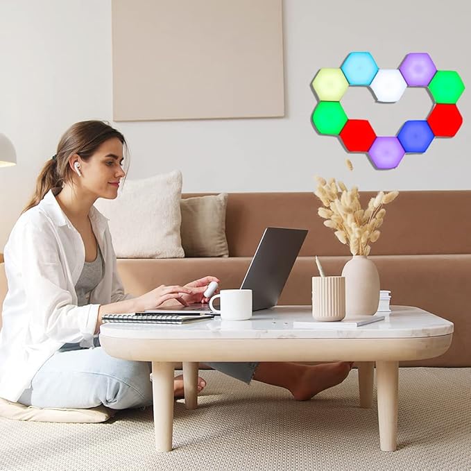 Creative Remote Control Hexagonal Wall Lights Smart Touch-Sensitive LED Honeycomb Night Lights DIY Modular Assembled Splicing Modern Wall Lamps Home Decor (6 Pack)