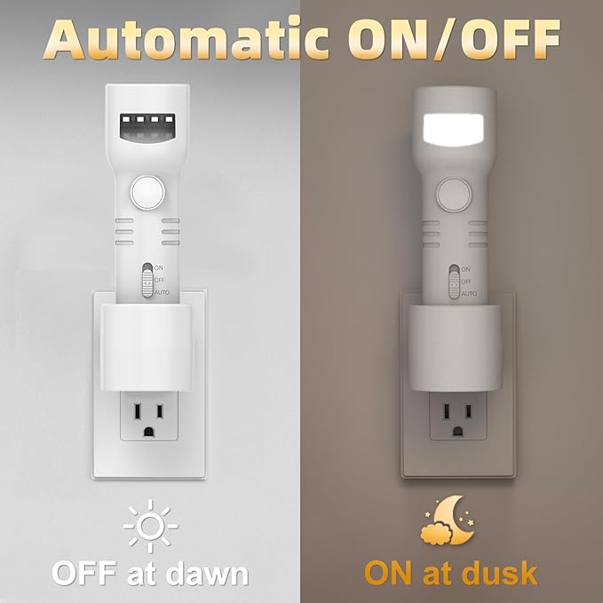 Motion Sensor Night Light, 4 in 1 LED Rechargeable Plug in Flashlight & Nightlight, Emergency Power Failure Light for Bedroom, Hotel Hallways, Hurricane (2 Pack)