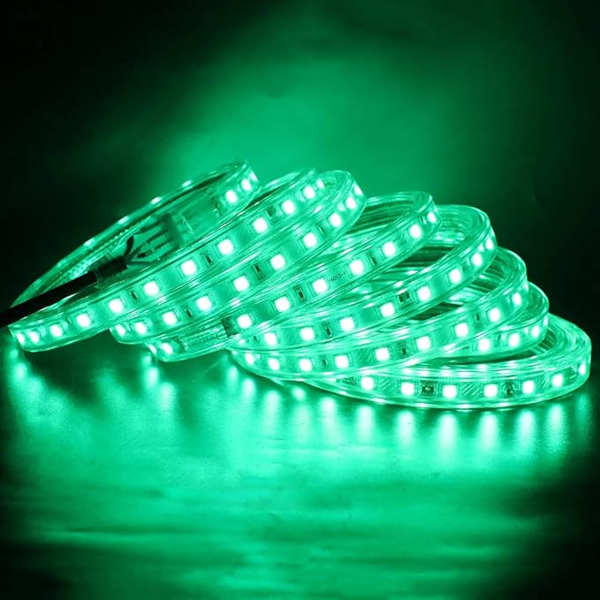 16.4ft LED Light Strip Kit, AC 110-130V Flexible Waterproof Rope Lights, 5050 60 LEDs/M for Indoor Outdoor Commercial Lighting Decoration, Accessories Included, Green
