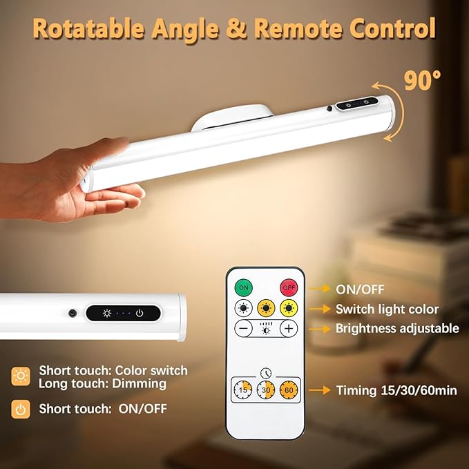 Rechargeable Magnetic LED Light Bar with Remote, Under Cabinet Lighting Wireless, Battery Powered Operated Wall Strip Lights, Dimmable Desk Lamp for Mirror Counter Bathroom Indoor - White