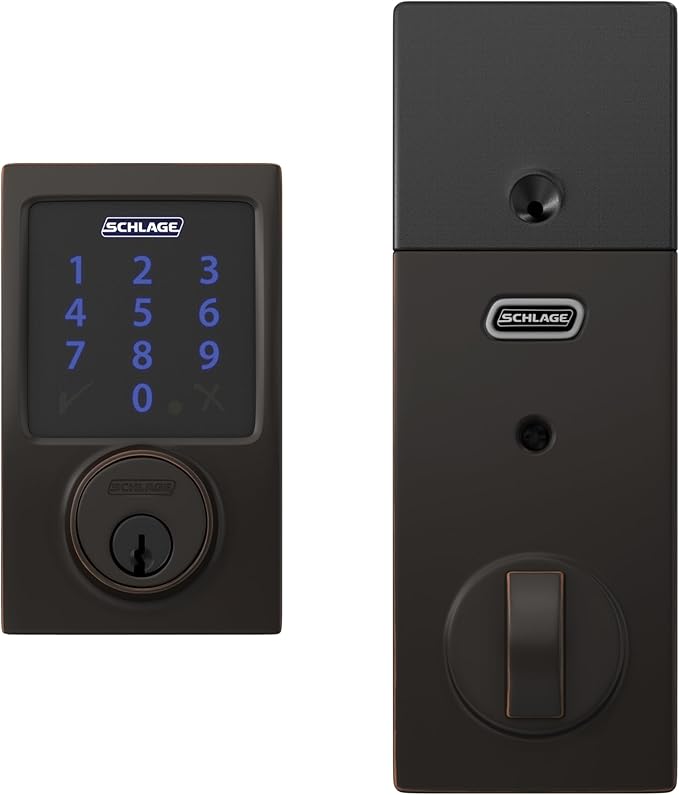 Schlage Connect Smart Deadbolt Lock with Touchscreen Keypad, Keyless Front Door Entry, Z-Wave Plus Compatible, Aged Bronze, BE469ZP CEN 716