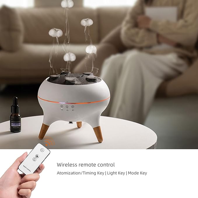 Jellyfish Essential Oil Diffuser,250ml Ultrasonic Aromatherapy Humidifier with 5-Nozzle Mist Ring,Sound Pickup Music Sync,7-Color LED Night Light,Remote Control, Quiet Desktop Decor for Home Office