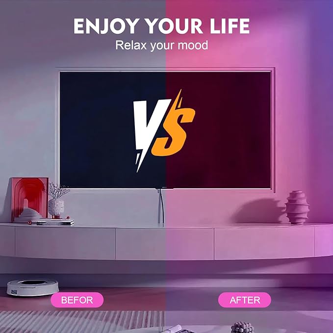 20ft LED Strip Lights Color Changing Mood lamp USB 5V Operated RGB 5050 LED Tape Lights Bedroom, Kitchen Cabinet Light with IR Remote Controller and Dimmable