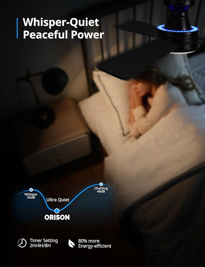 Orison Smart Ceiling Fans with Lights – 42" Low Profile Flush Mount, RGB Backlight & Dimmable LED, Alexa & Google Compatible, 6-Speed Reversible, App & Remote Control, Quiet & Energy Saving, Black