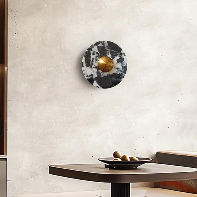 Modern Style Natural Stone Wall Light, LED Warm Light Wall Sconce, Minimalist Round Marble Wall Lamp, Bedside Hallway Entrance Indoor Wall Mounted Lighting Fixtures