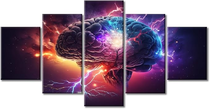 Wall Decor Neuronal Impulses Canvas Wall Art Brain Power Lightning Modern Artwork for Office Abstract Brain Picture Print on Canvas Framed Ready to Hang for Living Bedroom, (60"Wx32"H)