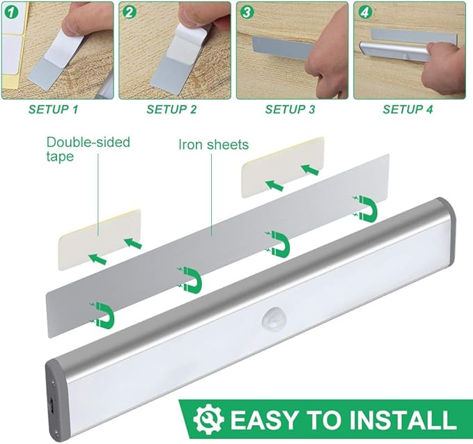 LEPOTEC LED Kitchen Lights Under Cabinet,Wireless Motion Sensor Led Light Rechargeable Cabinet Lights Battery Operated, Under Counter Lighting Magnetic Stick-On Closet Lighting/White Light(3Pack)
