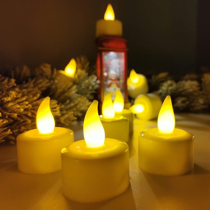 YASENN Rechargeable Candles Warm White led TeaLights Candles 12pcs Flame Effect Program Flickering Plastic Flameless Candles for Bar Dinner Decorations