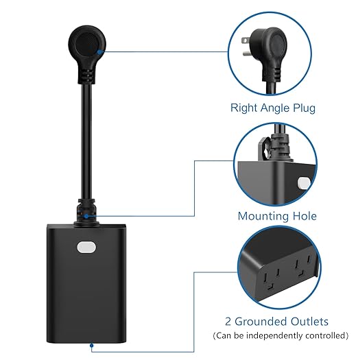New One Outdoor Smart Plug, 2.4G WiFi Outdoor Outlet with Dual Outlets, Compatible with Alexa, Google Home, Smart Life, Wireless Voice Remote Control, IP65 Waterproof, 125V 15A ETL FCC Certified