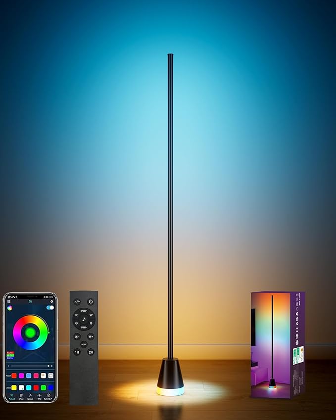 Corner Floor Lamp, Smart RGB LED 60 Inch Standing Lamp with 344 LEDs, App & Remote Control, 16 Million Colors & Music Sync for Bedroom, Gaming Room, Home Decor, Modern Ambient Lighting