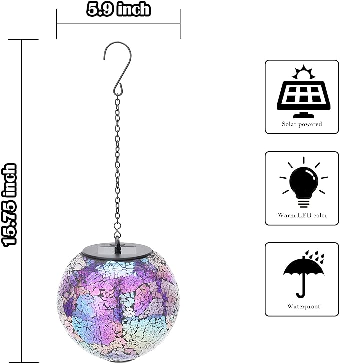 Solar Hanging Lantern Solar Outdoor Lanterns Mosaic Gazing Ball Outdoor Hanging Lights Outdoor Lights Waterproof Garden, Patio, Pathway & Yard Décor Purple