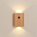 LANDGOO 1-Pack Wood Step Light with Motion Sensor, Rechargeable Stair Night Light, Beech Wood 2700K Warm White LED Wall Lamp, Easy No-Wire Installation for Hallway Bedroom