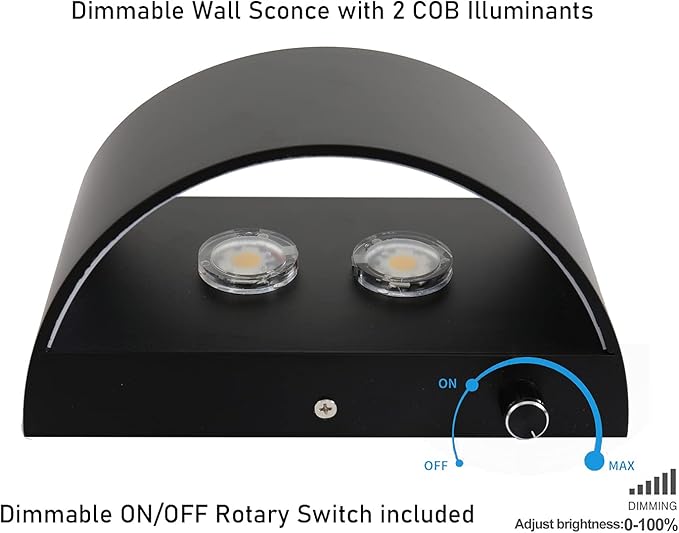 Indoor Dimmable Wall Sconces with Dimmable Switch, Modern LED Sconces Wall Lighting 12W Wall Light Fixtures Aluminum Up and Down Wall Lights