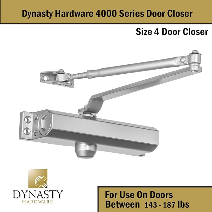 Dynasty Hardware Door Closer, Commercial Hydraulic Closer, Self-Closing, Spring Size 4, Surface Mount, Sprayed Aluminum, Series 4000