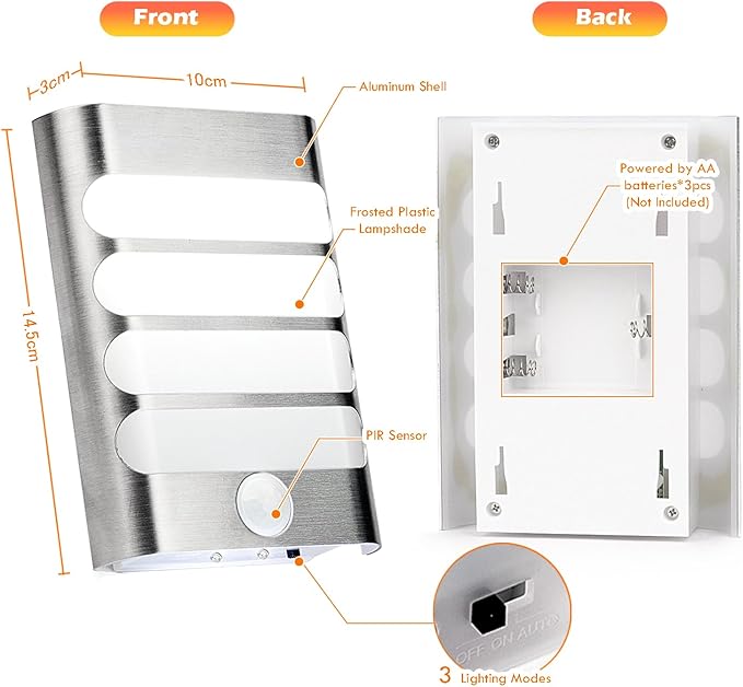 Leadleds Motion Sensor Wall Light Battery Operated, 2-Pack LED Wall Sconces Luxury Aluminum Stick Anywhere Auto On/Off Night Lights for Hallway, Closet, Pathway, Staircase, Garden