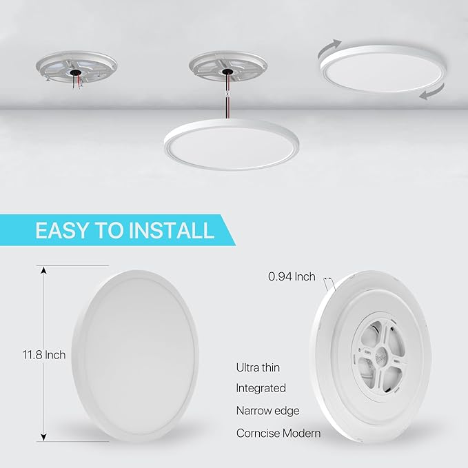 MELEGAN 4 Pack Smart Led Ceiling Light Flush Mount, 12 Inch 24W Ceiling Light Fixture Dimmable 2700K-6500K, RGB Ambient Light Fixture WiFi Compatible with Alexa Google Home for Bedroom Living Room