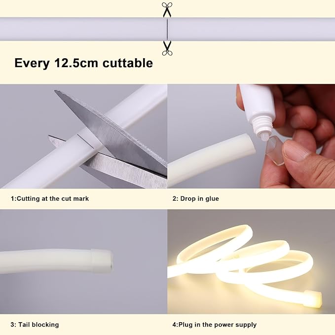 AC 110V COB LED Strip Lights 98.4ft, 4000K Natural White LED Rope Light Outdoor Waterproof, 10W/M CRI 90+ Flexible Cuttable, for Bedroom, Living Room, Garden, Commercial, House