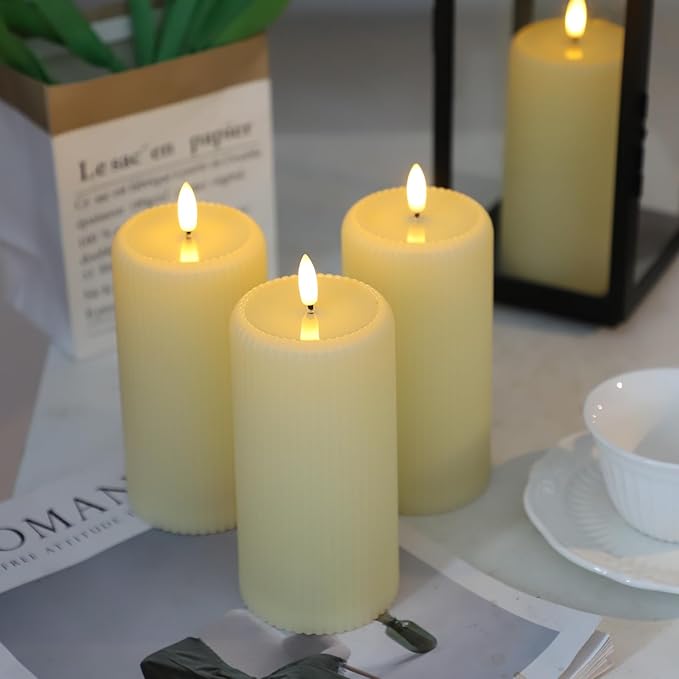 Lezonic 4pcs Flameless Candles with Remote, Battery Operated LED Candles Ivory Plastic, Flickering Electric Pillar Candles Realistic Drip Wax Effect for Home, Wedding, Christmas Party(Not Waterproof)