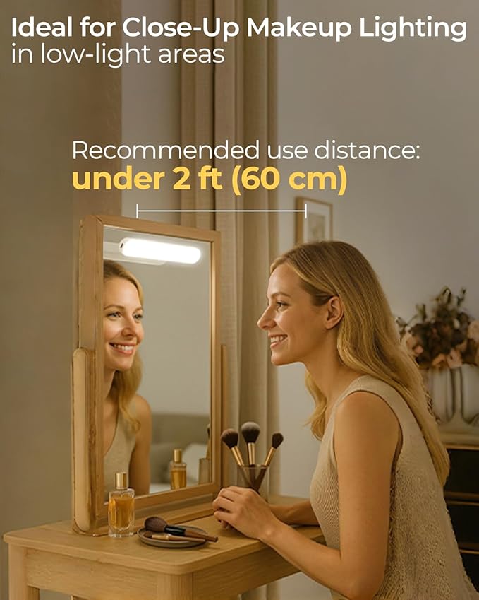 Wireless Vanity Makeup Lights for Mirror, 1600mAh Battery Operated Vanity Lights Cordless, Magnetic LED Light Bar Rechargeable Dresser Light, Stick On Make Up Light for Over Mirror, Bathroom