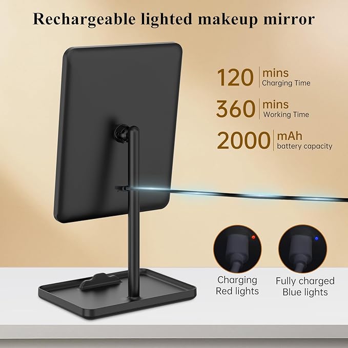 FUNTOUCH Vanity Mirror with Lights for Women Girls, Makeup Mirror Christmas Birthday Gifts for Adult Teen Kid,Detachable 10X Magnification for Vanity Desk Tabletop, Black