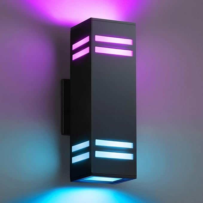 SHIMR Smart Outdoor Lights, RGBCW Color Changing Outdoor Lights, Modern Exterior Lighting Fixture Aluminum with Remote Control, Black Up and Down Lighting for House Compatible with Alexa [ETL Listed]