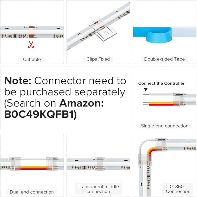 BTF-LIGHTING FCOB WS2811 IC RGB COB LED Strip 864LED/m Flexible High Density Color Chasing Uniform Light DC24V 16.4FT 24IC/m 12mm Width for DIY Lighting Projects(No Adapter or Controller)