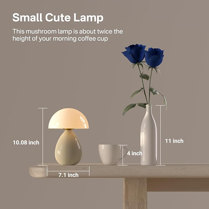 Mushroom Lamp Table Lamp for Bedroom,Ice Crackle Desk Lamp Bedside Small Lamps for Living Room Night Stands,Table Lamps Cute Modern Mid Century Lamps(Cream-Ice Crackle)