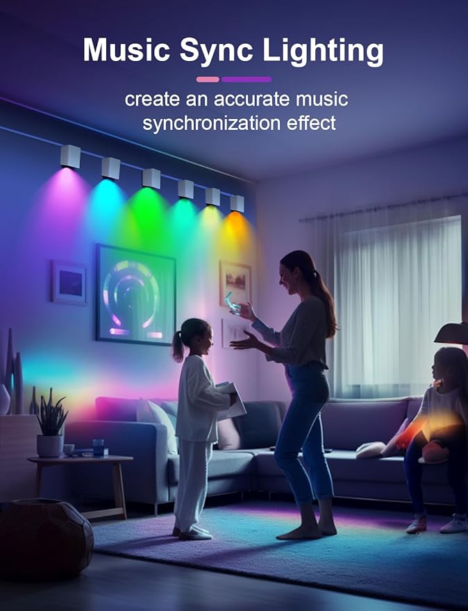 APPECK RGBCW Smart Wall Sconces - 54 Dynamic Scene WiFi Wall Lights Compatible with Alexa, Music Sync and Timer Function, Indoor Light Fixture for Party Living Room, Bedroom, Decoration(6 Pack)