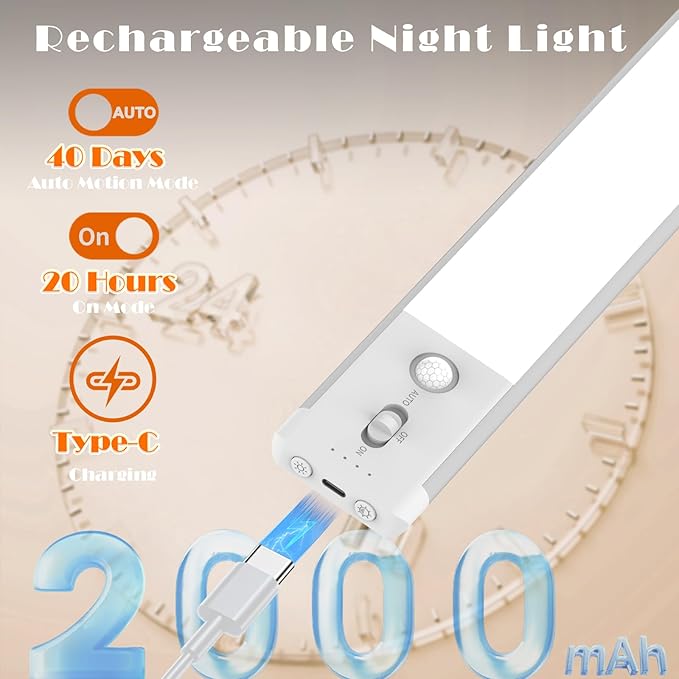 Under Cabinet Lights 2 Pack,128 LED Rechargeable Battery Operated Motion Sensor Light Indoor, Magnetic Dimmable Closet Lights, Wireless Under Counter Lights for Kitchen, Stairs (Silver)