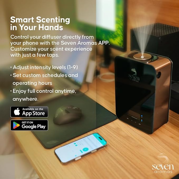 SevenAromas SV711 Smart Scent Diffuser for Home & Office – Cold Air Technology, Waterless Essential Oil Diffuser – Covers up to 2,000 Sq Ft – Bluetooth App Control – Aromatherapy for Large Rooms