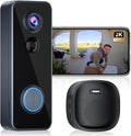 Doorbell Camera Wireless, Head-to-Toe Video - No Subscription Required,2K HD Live View, Two-Way Talk,Smart Video Doorbell with Chime,Battery Powered,Motion Alerts,Works with Alexa &Google(2.4G WiFi)